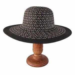 Kallina Sun Hat Black White Woven UPF 50+ Wide Brim Beachwear Derby Travel